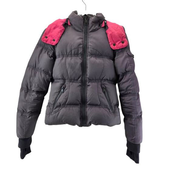 Lululemon Goose Down Puffer Jacket Womens 4 XS Gray Hot Pink Removable Hood - Picture 2 of 14